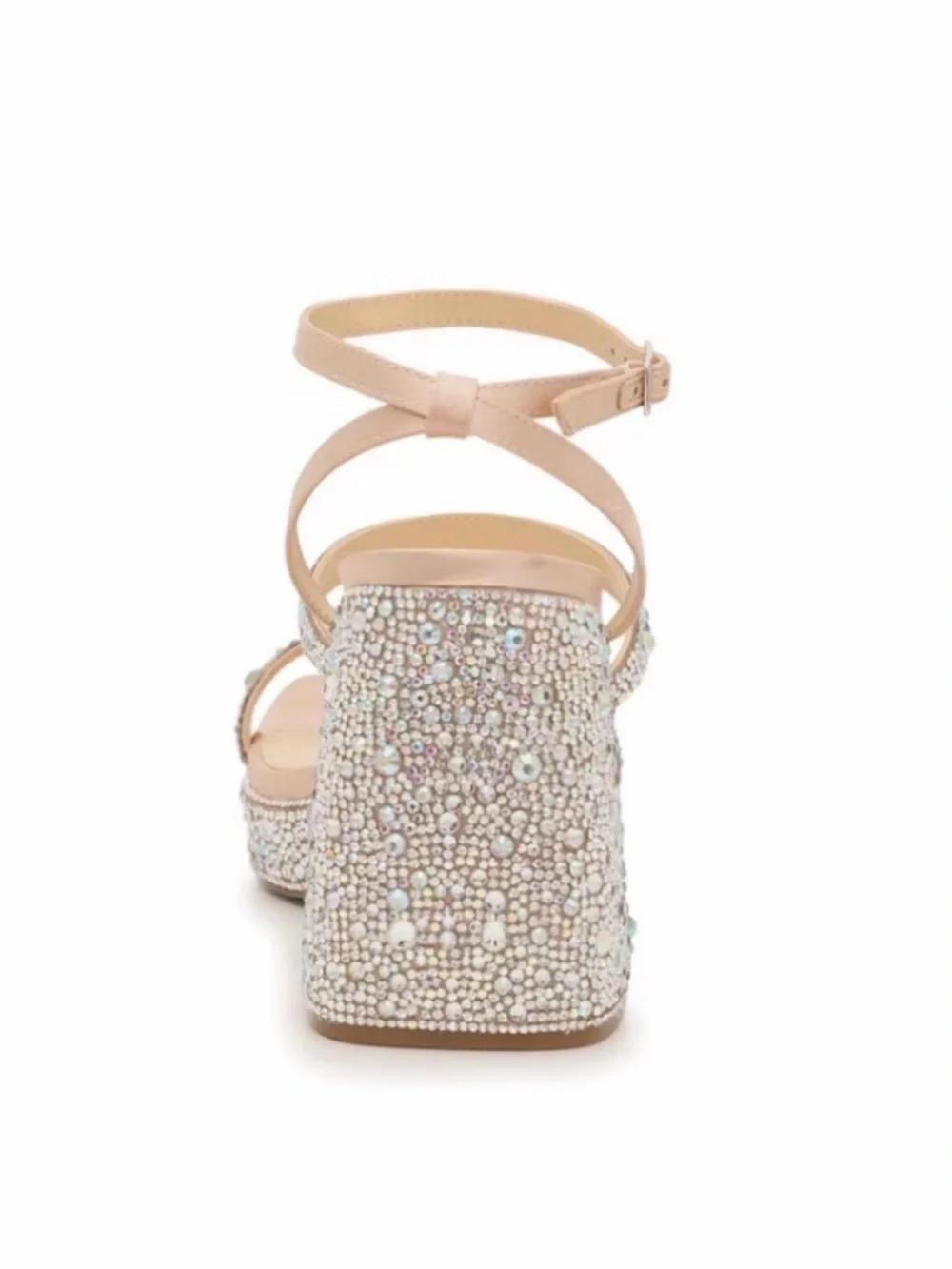 Betsey Johnson Blush Pink Crystal Embellished Block Heel Sandals